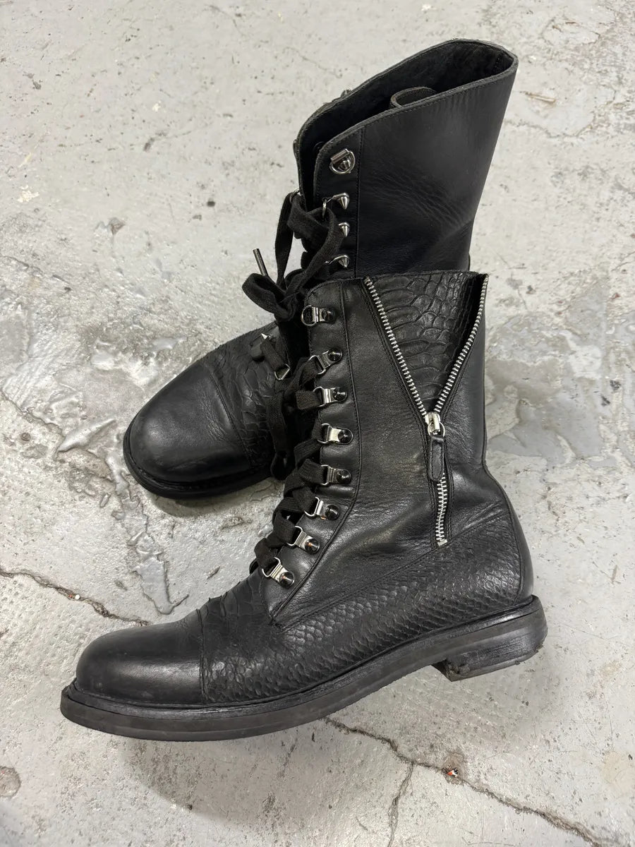 AW2010 Pierre Balmain Embossed Snakeskin Leather Biker Boots Nidmxad 1