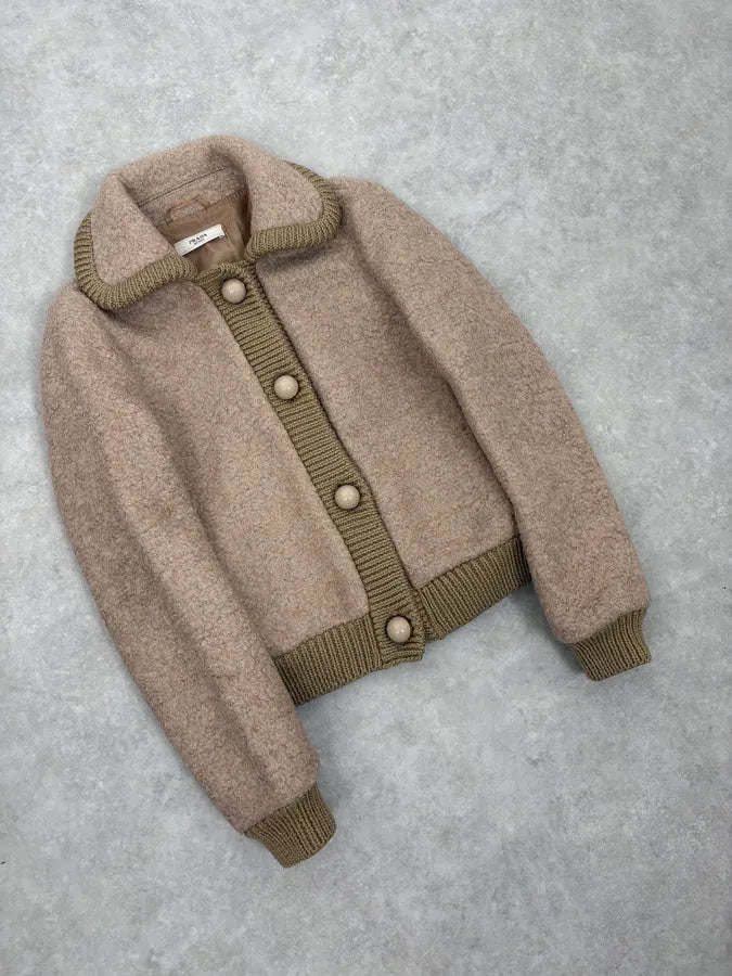 AW2010 Prada Beige Wool Cardigan Jacket zVQdDBV 3
