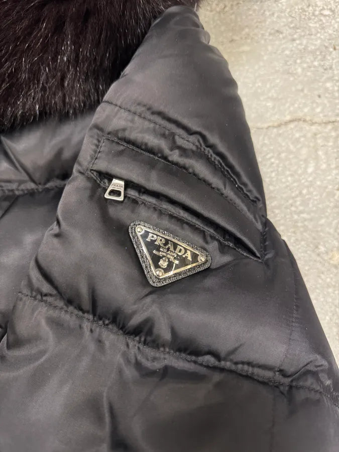 AW2010 Prada Black Puffer Fur Hood Jacket (XS) 3
