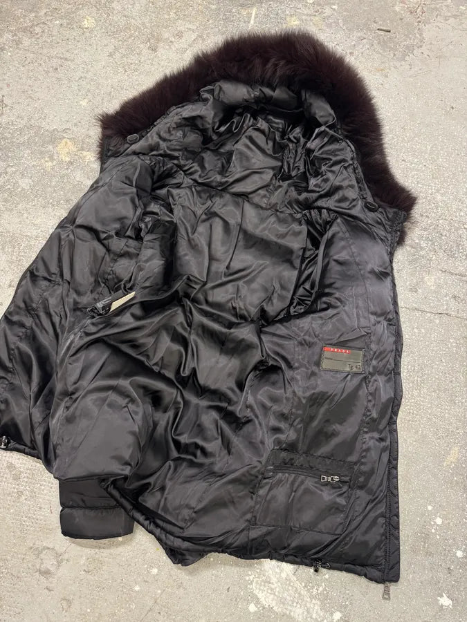 AW2010 Prada Black Puffer Fur Hood Jacket (XS) 4