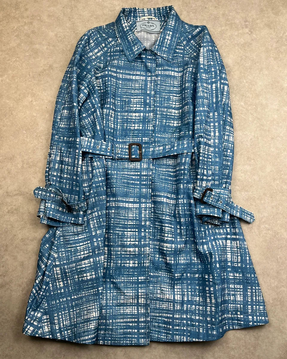 AW2010 Prada Blue White Geometric Light Long Rain Coat zHHigvi 2