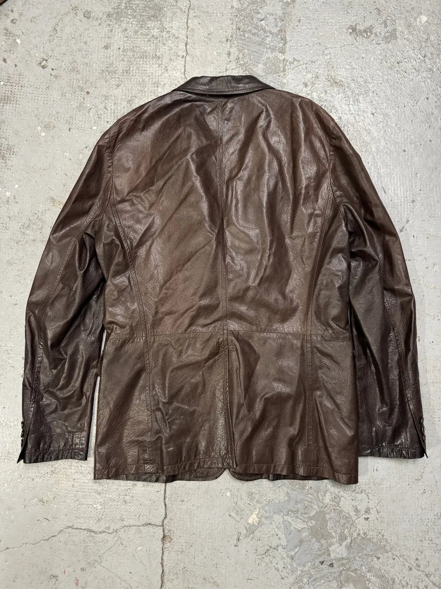 AW2010 Prada Brown Eroded Leather Blazer Jacket SdVGdjk 1