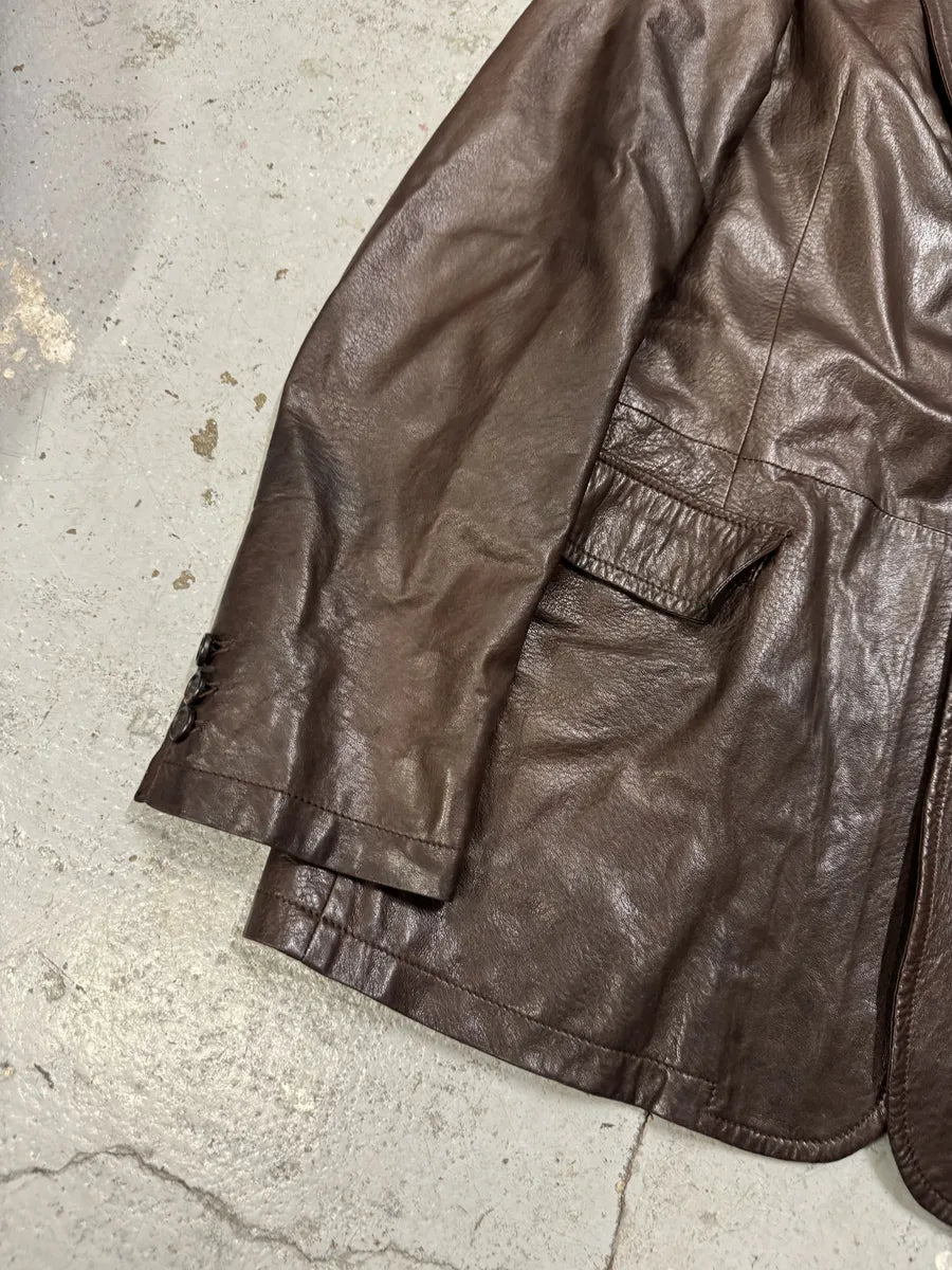 AW2010 Prada Brown Eroded Leather Blazer Jacket SdVGdjk 10