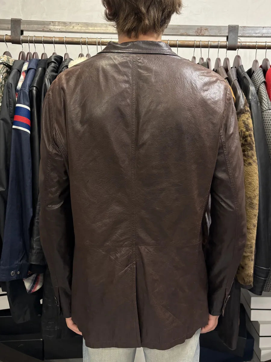 AW2010 Prada Brown Eroded Leather Blazer Jacket SdVGdjk 3