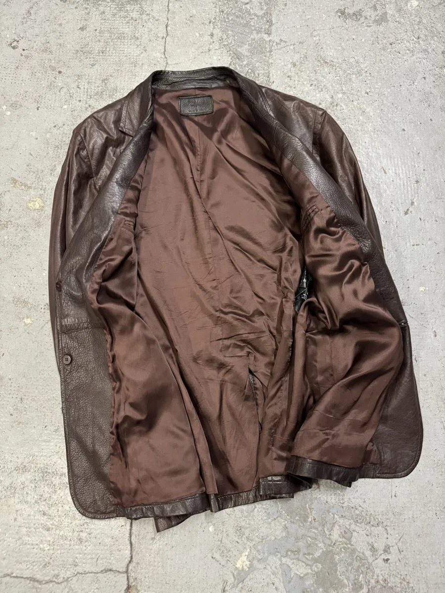 AW2010 Prada Brown Eroded Leather Blazer Jacket SdVGdjk 5