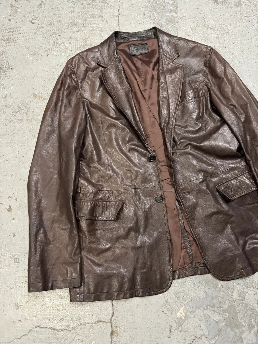 AW2010 Prada Brown Eroded Leather Blazer Jacket SdVGdjk 6