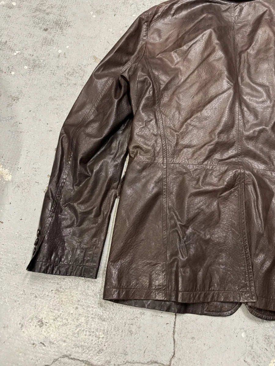 AW2010 Prada Brown Eroded Leather Blazer Jacket SdVGdjk 7