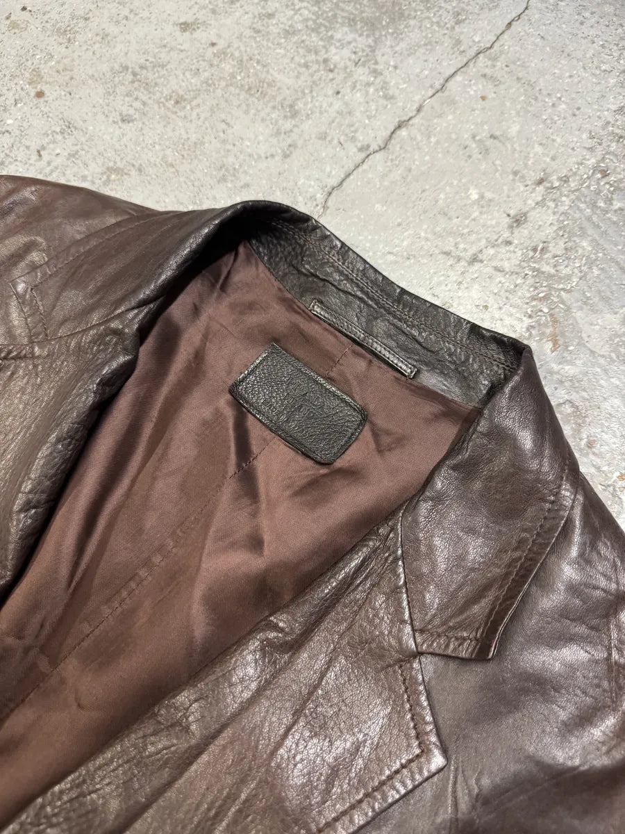 AW2010 Prada Brown Eroded Leather Blazer Jacket SdVGdjk 8