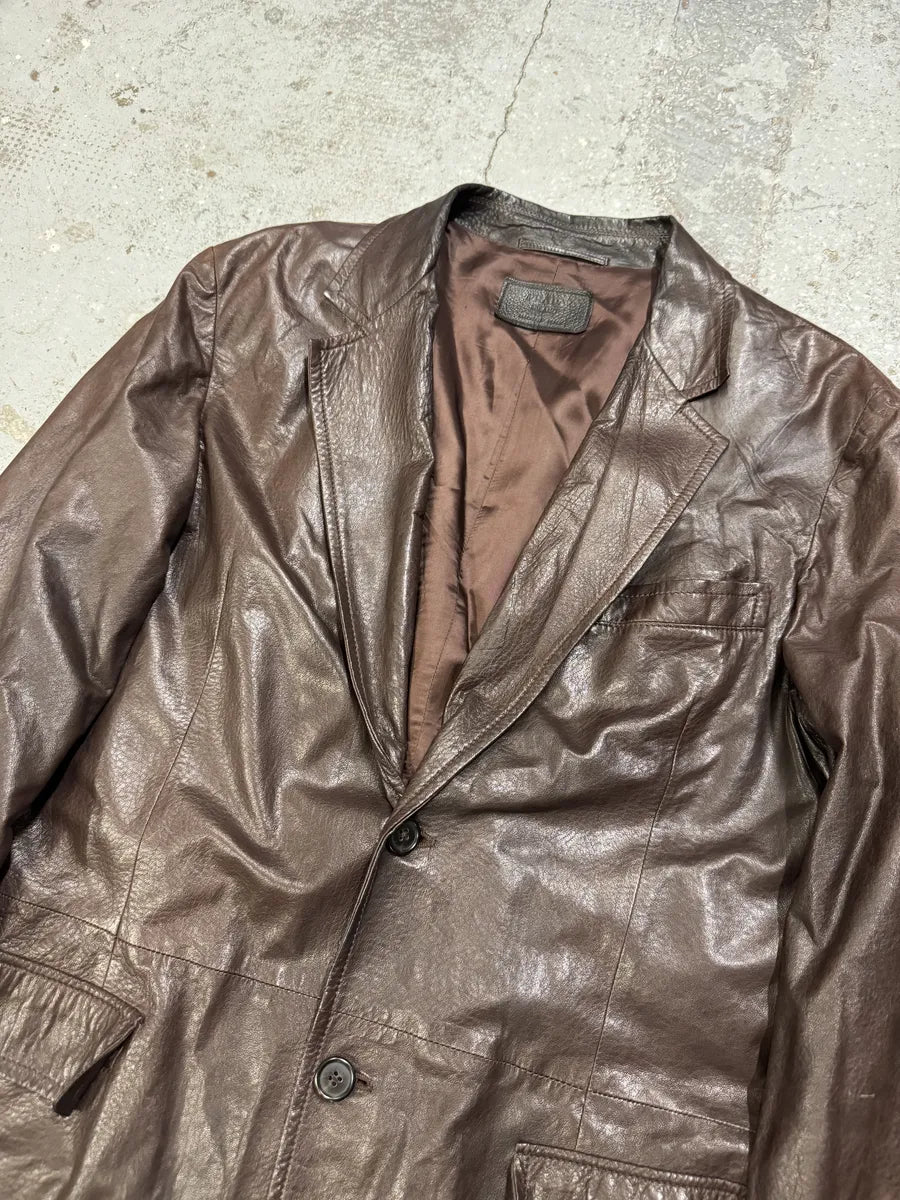 AW2010 Prada Brown Eroded Leather Blazer Jacket SdVGdjk 9