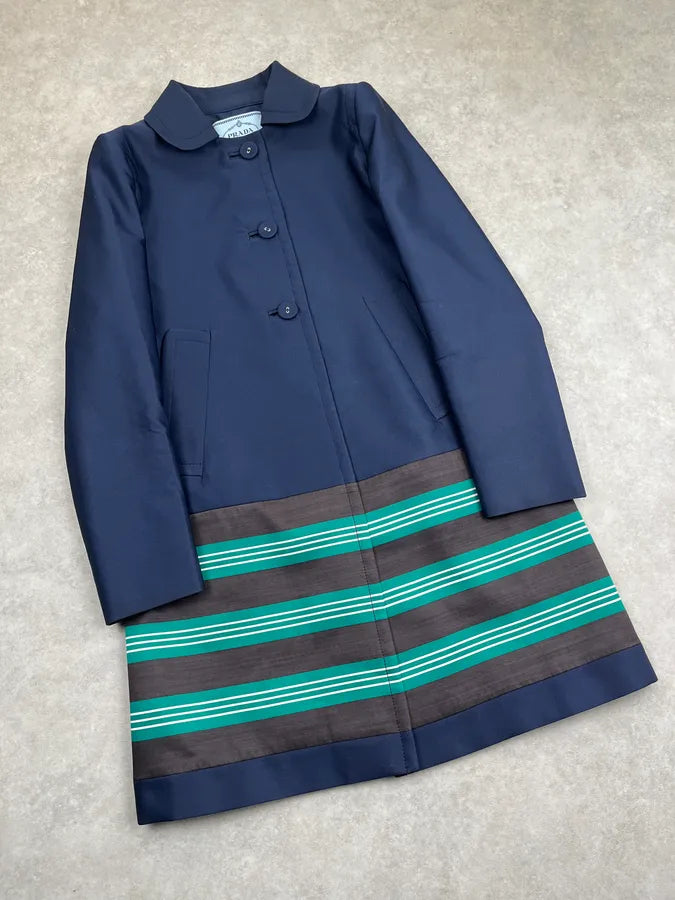 SS2011 Prada Navy Turquoise Striped Reflecting Long Jacket  IxdEjgj 3
