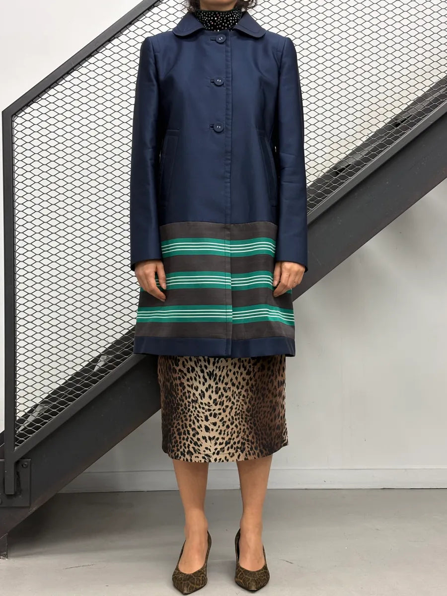 SS2011 Prada Navy Turquoise Striped Reflecting Long Jacket  IxdEjgj 1