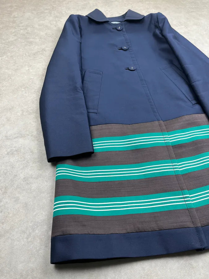 SS2011 Prada Navy Turquoise Striped Reflecting Long Jacket  IxdEjgj 4
