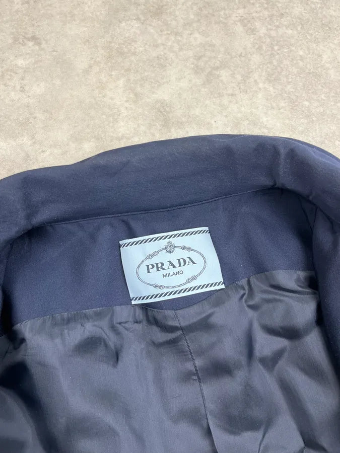 SS2011 Prada Navy Turquoise Striped Reflecting Long Jacket  IxdEjgj 10