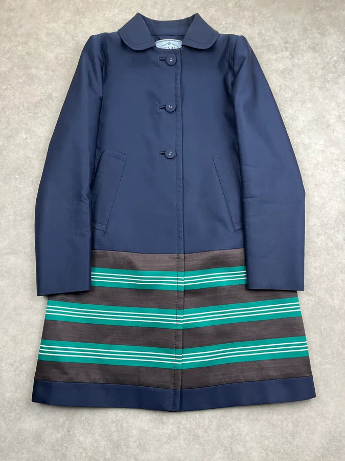 SS2011 Prada Navy Turquoise Striped Reflecting Long Jacket  IxdEjgj 0