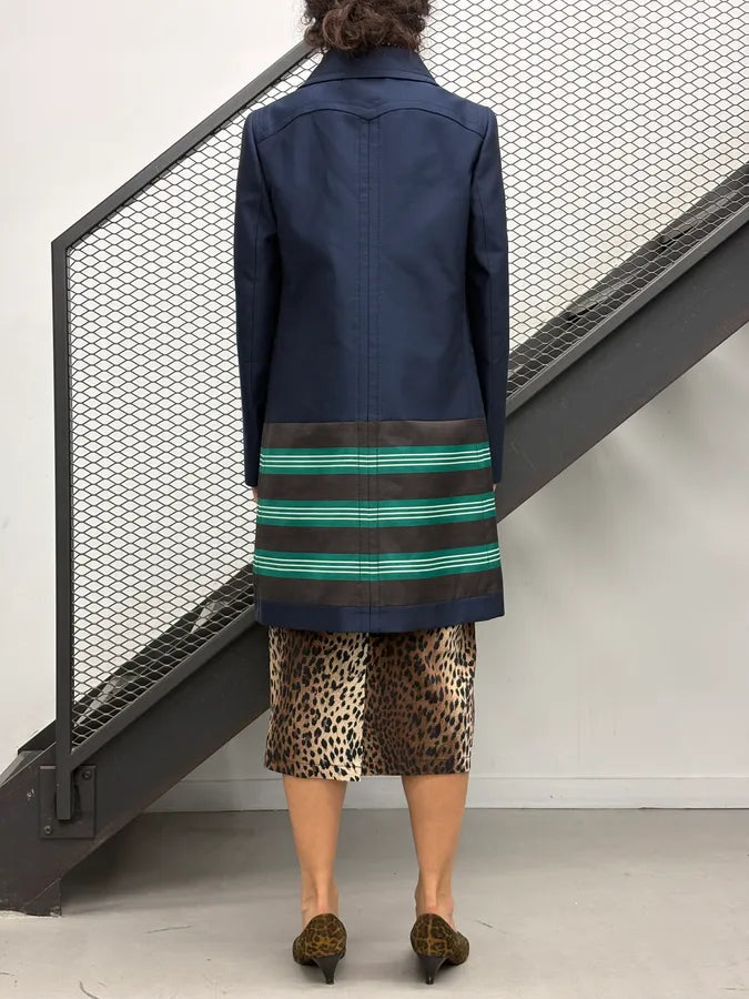 SS2011 Prada Navy Turquoise Striped Reflecting Long Jacket  IxdEjgj 2