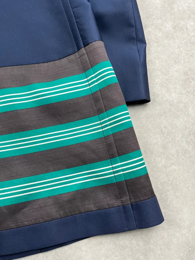 SS2011 Prada Navy Turquoise Striped Reflecting Long Jacket  IxdEjgj 9