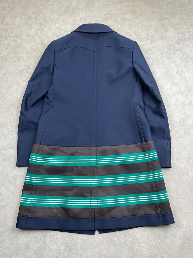 SS2011 Prada Navy Turquoise Striped Reflecting Long Jacket  IxdEjgj 6