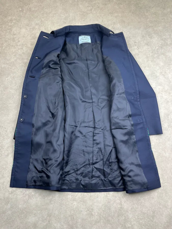 SS2011 Prada Navy Turquoise Striped Reflecting Long Jacket  IxdEjgj 8