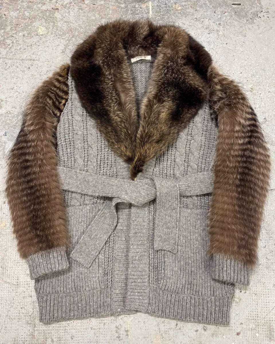 AW2010 Prada Raccoon Fur Grey Wool Jacket (XS) 0