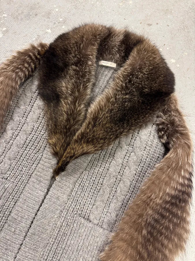 AW2010 Prada Raccoon Fur Grey Wool Jacket (XS) 2