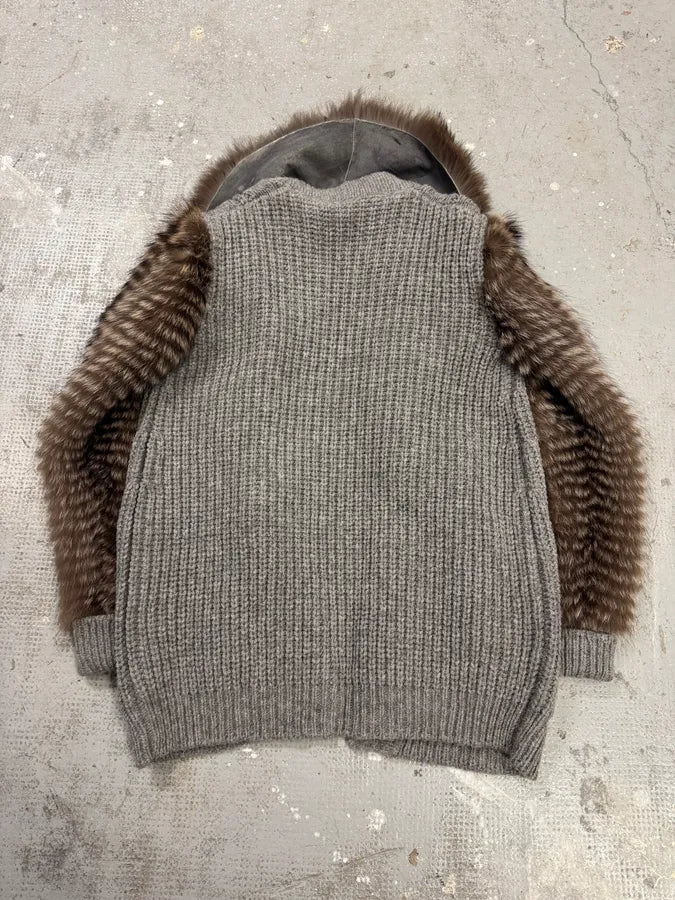 AW2010 Prada Raccoon Fur Grey Wool Jacket (XS) 3