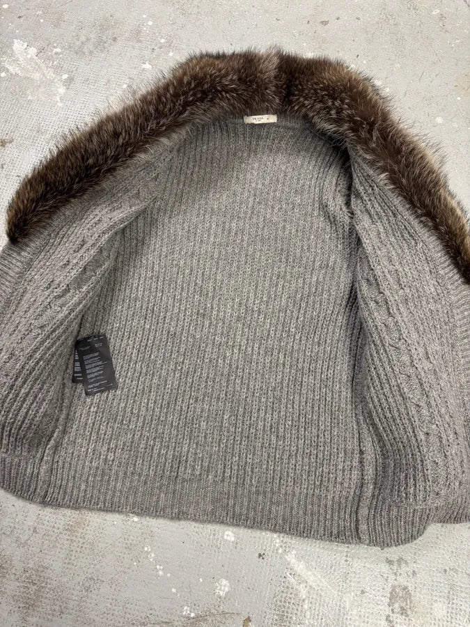 AW2010 Prada Raccoon Fur Grey Wool Jacket (XS) 4