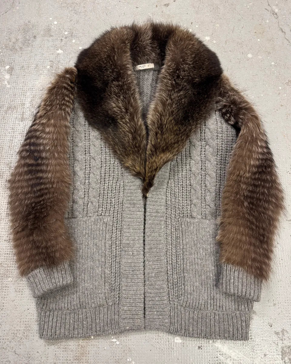AW2010 Prada Raccoon Fur Grey Wool Jacket (XS) 6