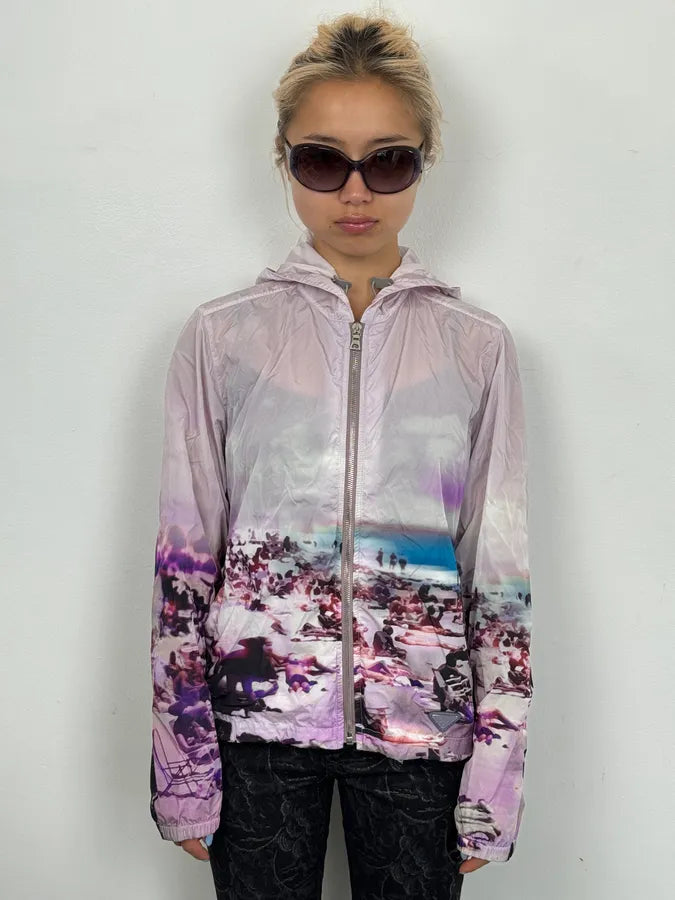 SS2010 Prada Beach Landscape Purple Windbreaker Jacket VneWsxs 2