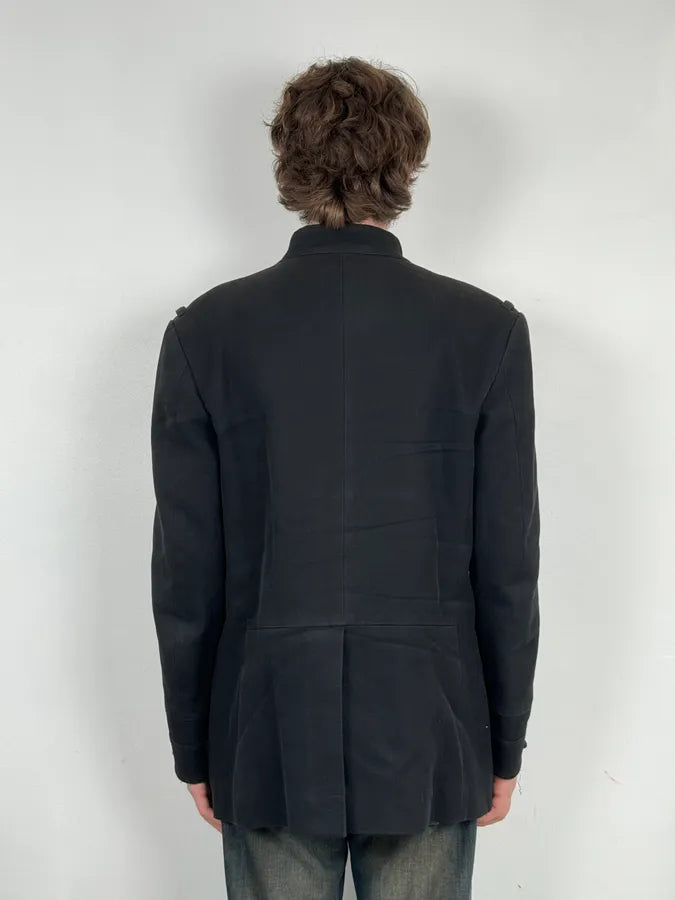 AW2010 Yves Saint Laurent Classy Officer Buttoned Black Long Wool Coat BtWRhJV 2