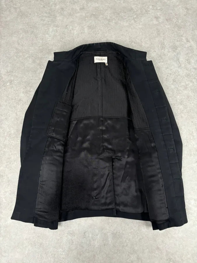 AW2010 Yves Saint Laurent Classy Officer Buttoned Black Long Wool Coat BtWRhJV 6