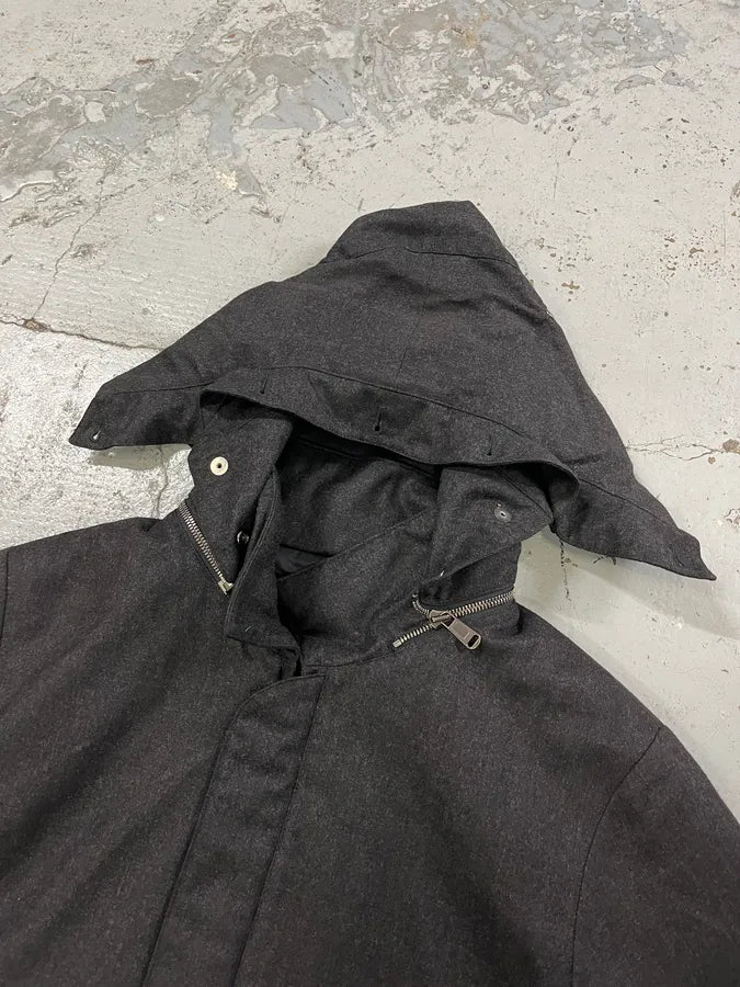 AW2010 Yves Saint Laurent Hidden & Detachable Hood Black Wool Jacket ejpIoht 1