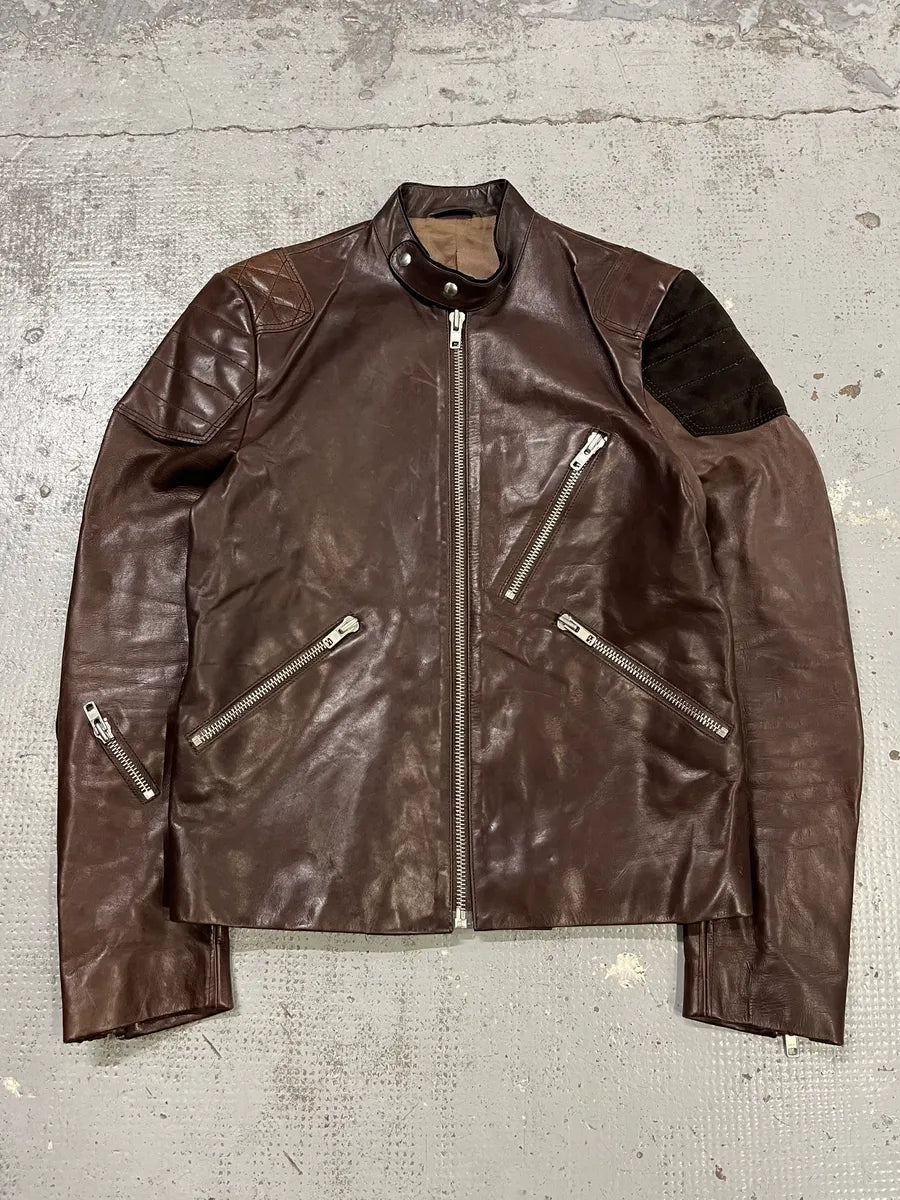 AW2011 Acne Padded Multi-Zips Biker Brown Leather Jacket bKVRScj 0