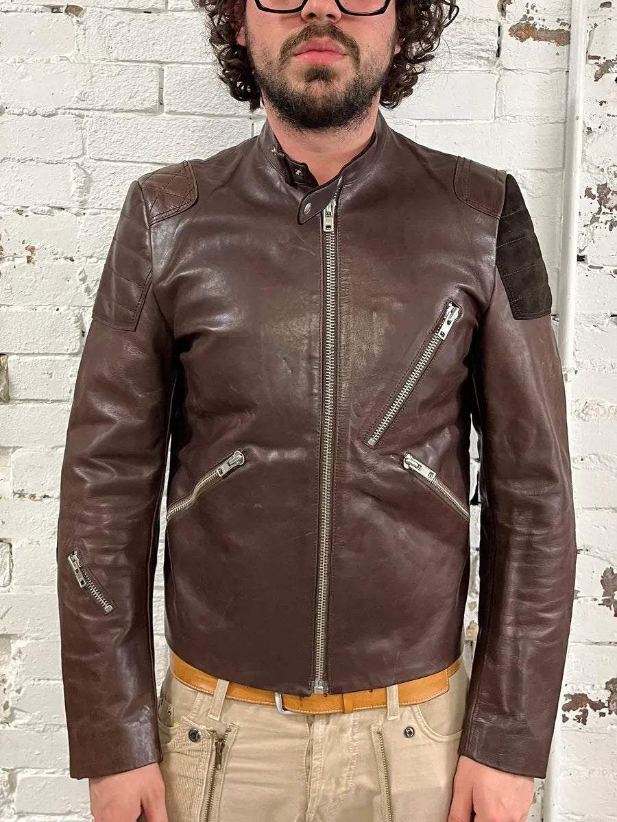 AW2011 Acne Padded Multi-Zips Biker Brown Leather Jacket bKVRScj 1