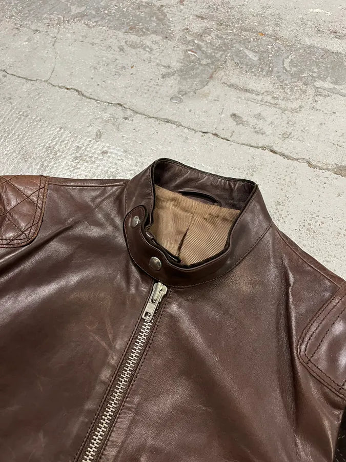 AW2011 Acne Padded Multi-Zips Biker Brown Leather Jacket bKVRScj 3