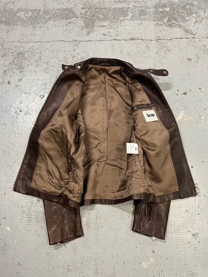 AW2011 Acne Padded Multi-Zips Biker Brown Leather Jacket bKVRScj 7