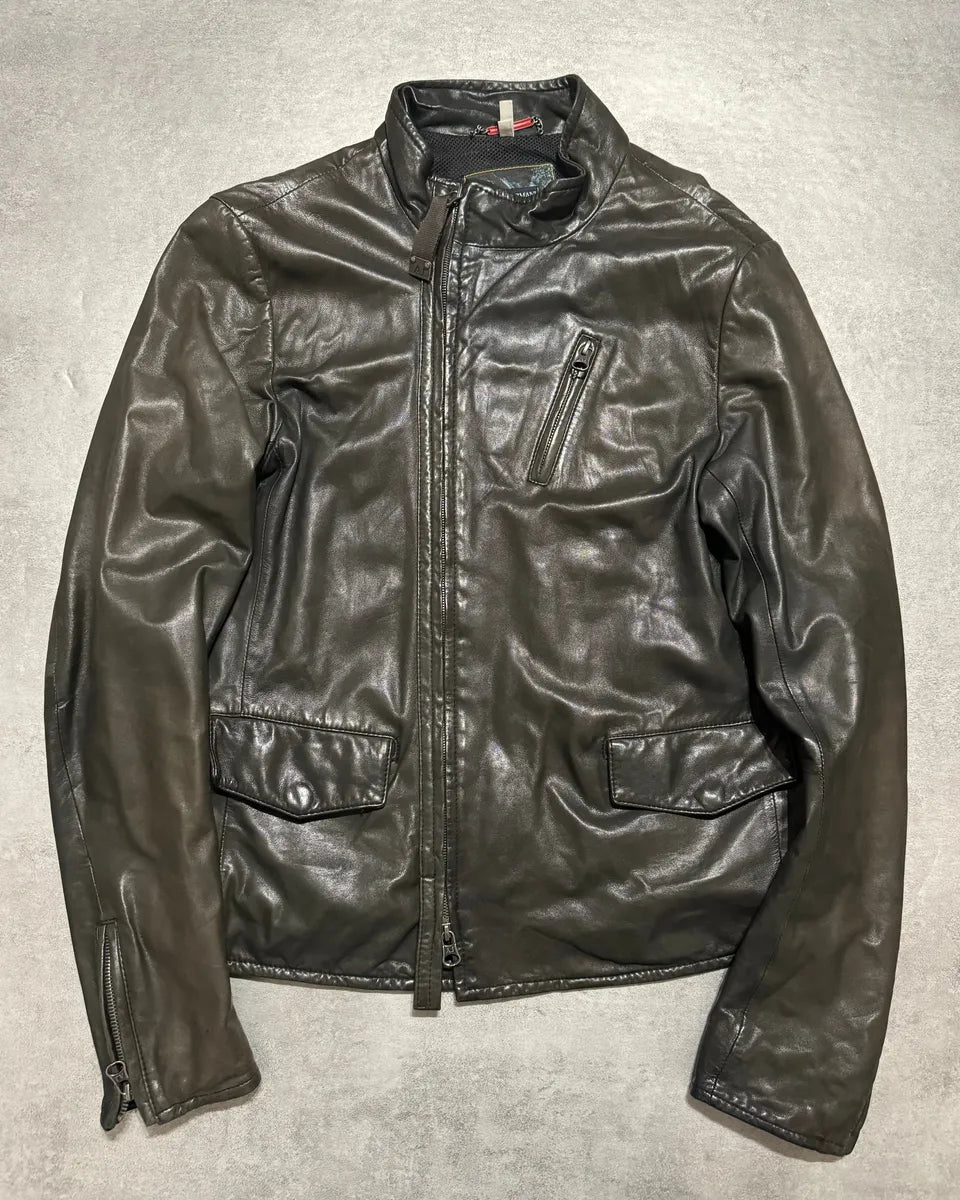 AW2011 Armani Asymmetrical Brown Leather Jacket (L) MaenGpc 0