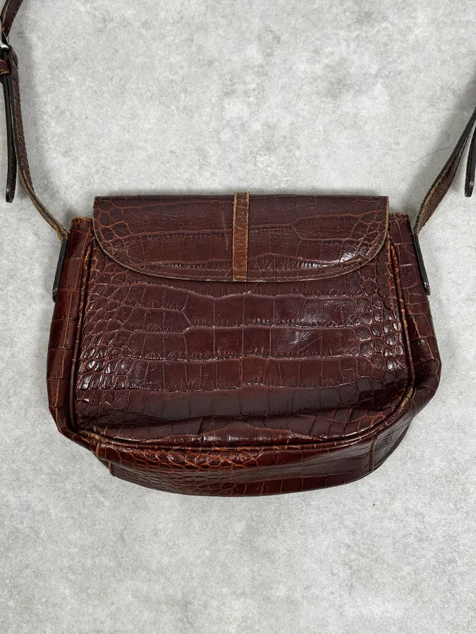 AW2011 Armani Brown Crocodile Effect Leather Shoulder Bag mAPUnnJ 5