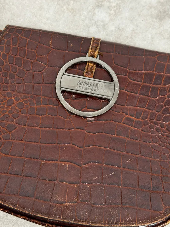 AW2011 Armani Brown Crocodile Effect Leather Shoulder Bag mAPUnnJ 7