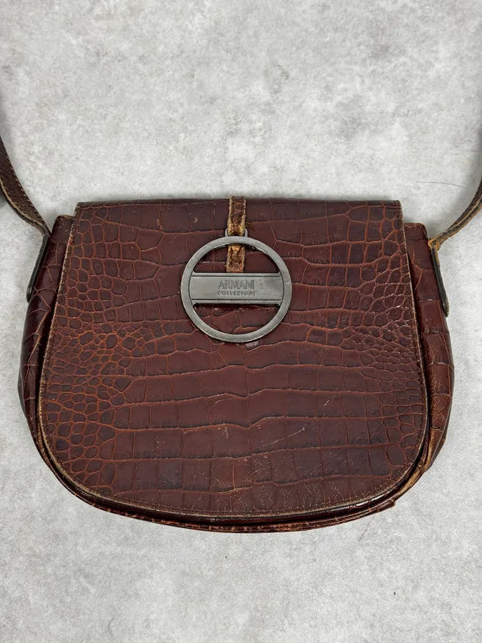 AW2011 Armani Brown Crocodile Effect Leather Shoulder Bag mAPUnnJ 4