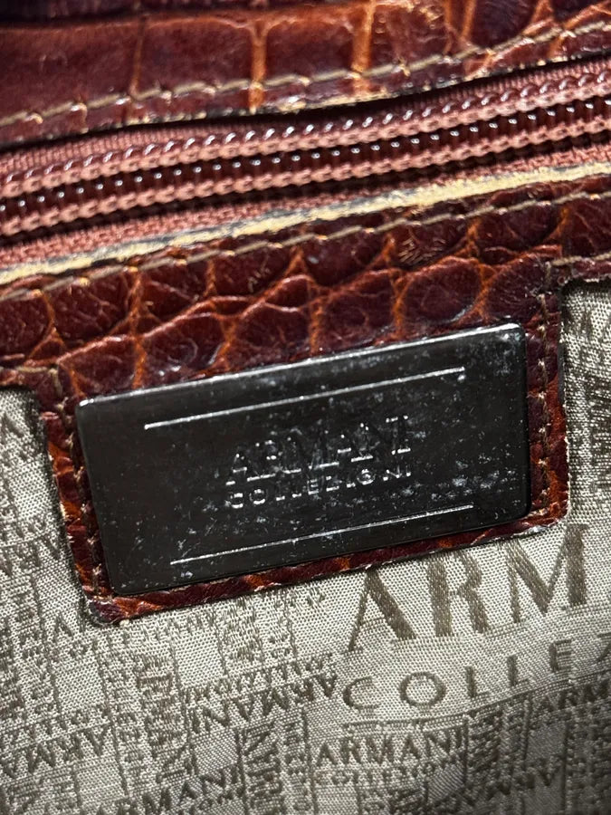 AW2011 Armani Brown Crocodile Effect Leather Shoulder Bag mAPUnnJ 11