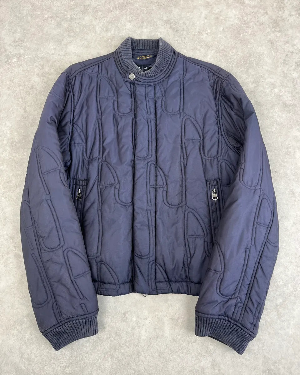 AW2011 Armani Navy AJ Embossed Propaganda Bomber Jacket WgqInzv 0