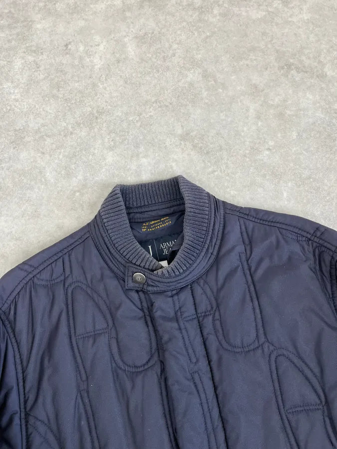 AW2011 Armani Navy AJ Embossed Propaganda Bomber Jacket WgqInzv 4