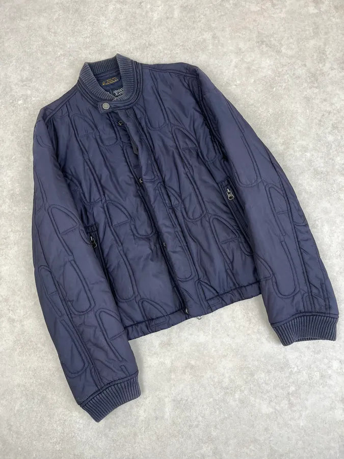 AW2011 Armani Navy AJ Embossed Propaganda Bomber Jacket WgqInzv 3