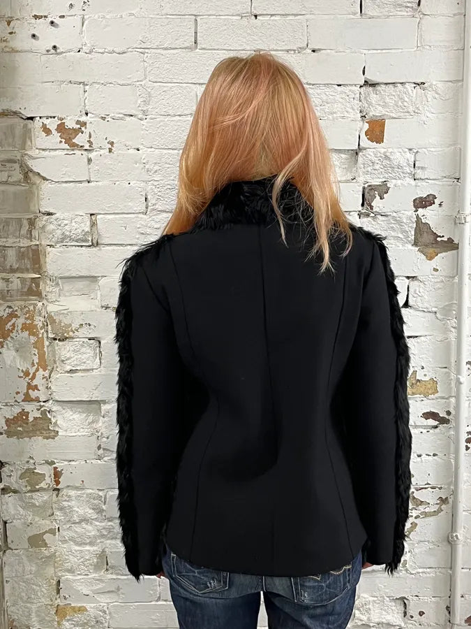 AW2011 Balenciaga Fur Black Wool Jacket fUYERuU 2