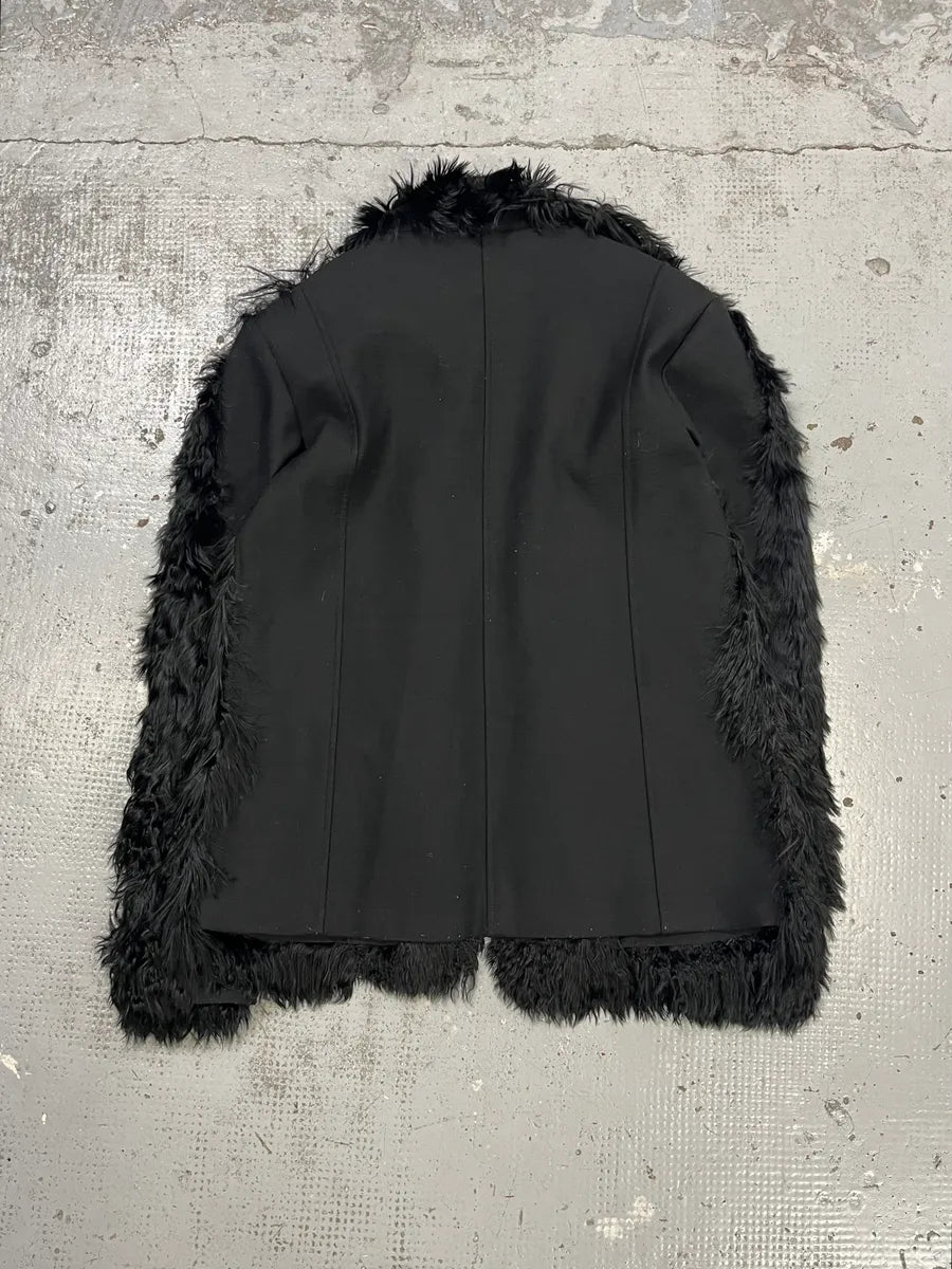 AW2011 Balenciaga Fur Black Wool Jacket fUYERuU 6