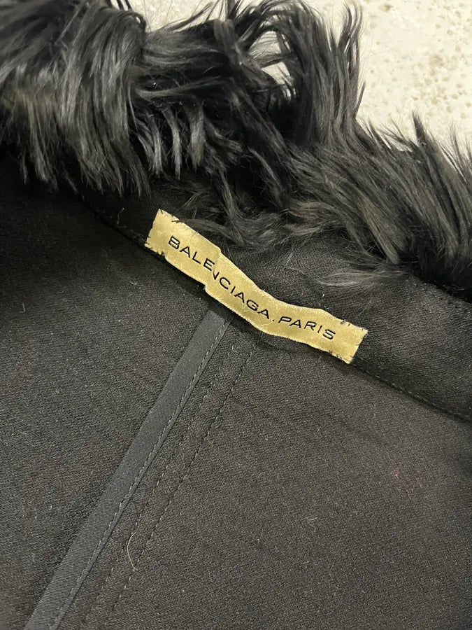 AW2011 Balenciaga Fur Black Wool Jacket fUYERuU 8