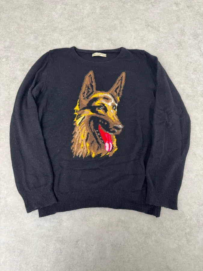 AW2011 Balenciaga Sheperd Dog Intarsia Black Wool Sweater PlDuspr 0