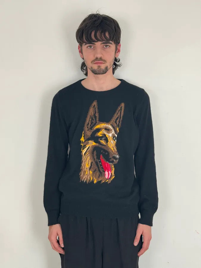 AW2011 Balenciaga Sheperd Dog Intarsia Black Wool Sweater PlDuspr 1