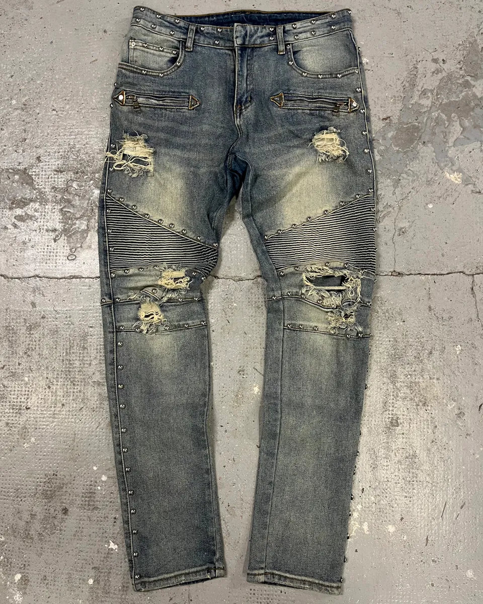 AW2011 Balmain Blue Studded Denim Jeans (S/M) BkdhVaB 0