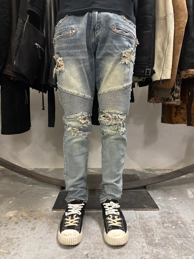 AW2011 Balmain Blue Studded Denim Jeans (S/M) BkdhVaB 1